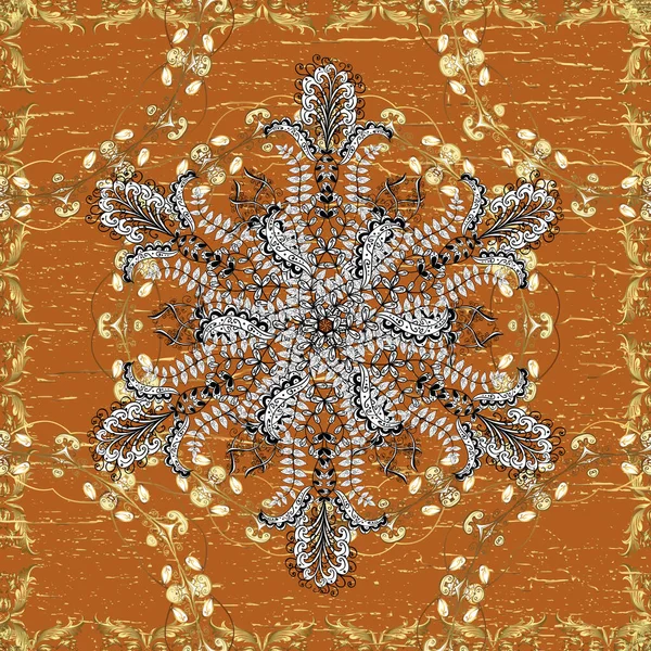 Kusursuz klasik vektör kahverengi, beyaz, turuncu ve altın desenli. Klasik klasik klasik arka plan. Geleneksel oryantasyon süsü.