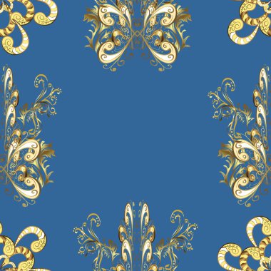 Kusursuz klasik altın desen. Geleneksel vektör yön süsü. Sarı, mavi ve bej renklerde altın desenli altın elementler.