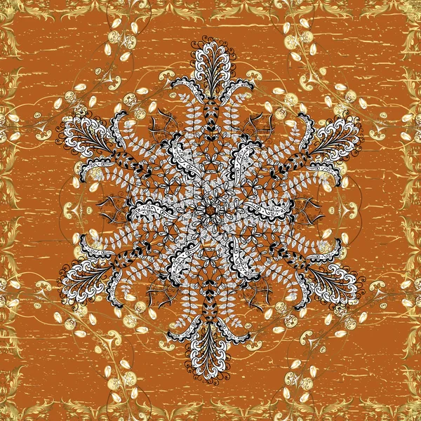 黄金の要素とオレンジ 茶色と白の色の伝統的な古典的な黄金のパターン バロック様式のシームレスな東洋の装飾 — ストック写真