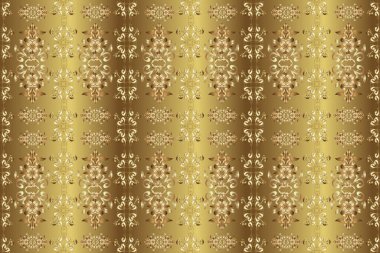 Çiçek deseni. Bej, sarı ve kahverengi renklerde altın elementler. Duvar kâğıdı barok, İspanyol kumaşı. Şık bir grafik desen. Kusursuz arkaplan.