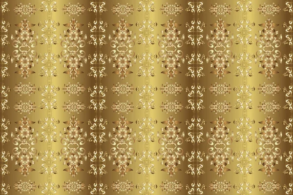 Floral Pattern Golden Elements Beige Yellow Brown Colors Wallpaper Baroque — Stock Photo, Image