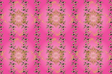 Geleneksel oryantasyon süsü. Altın desenli sarı, gri ve pembe renklerde altın elementler. Kusursuz klasik altın desen. Klasik vintage arkaplan.