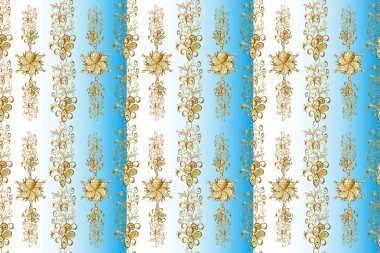 Mavi, beyaz ve nötr renklerde altın elementlerle kusursuz desen. Klasik klasik klasik arka plan. Klasik altın pürüzsüz desen. Geleneksel oryantasyon süsü.