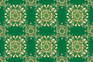 Paisleyler zarif çiçek desenli arka plan duvar kâğıdı illüstrasyonları. Güzel, modaya uygun, modern, üç boyutlu sanat eseri, altın ve beyaz, yeşil ve bej desenli çiçek yaprakları ve süslemeleri var..