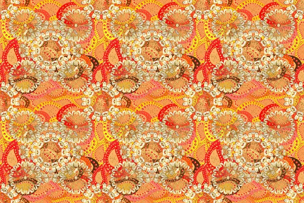 Seamless Vintage Pattern Red Yellow Beige Colors Golden Elements Christmas — Stockfoto