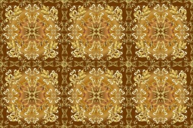Altın pürüzsüz desen. Kusursuz altın desenli bukleler. Doğu tarzı arabesk tarzında altın elementler. Bej, sarı ve kahverengi renklerde pürüzsüz desen.