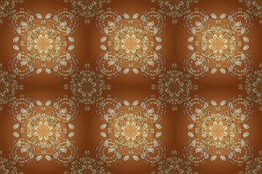 Çiçek süsü kumaş deseni, cam, çiçek desenli metal kahverengi, bej ve turuncu renklerde altın elementler. Klasik altın pürüzsüz desen.