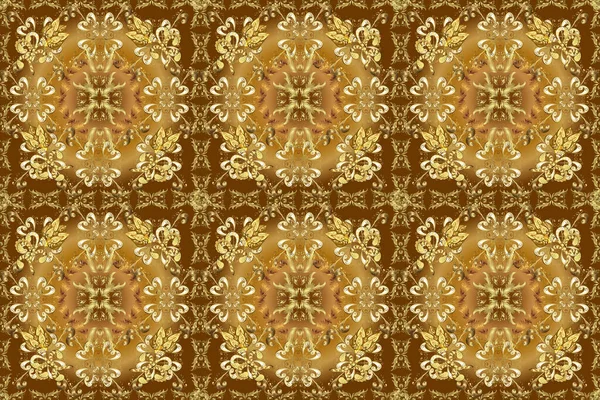 Altın pürüzsüz desen. Kusursuz altın desenli bukleler. Doğu tarzı arabesk tarzında altın elementler. Bej, sarı ve kahverengi renklerde pürüzsüz desen.