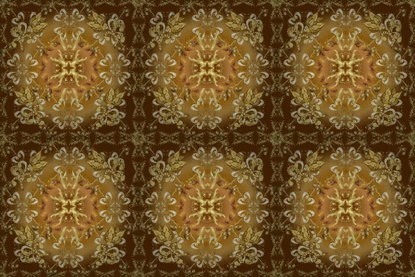 Naadloze Klassieke Gouden Patroon Gouden Patroon Beige Bruine Gele Kleuren — Stockfoto