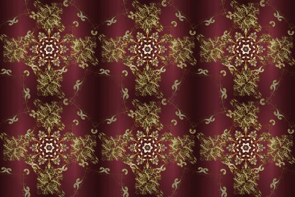 Seamless Oriental Ornament Style Baroque Traditional Classic Golden Pattern Red — Stock fotografie