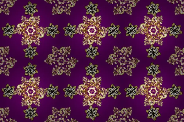 Seamless Golden Pattern Gold Metal Floral Pattern Purple Yellow Brown — Fotografia de Stock