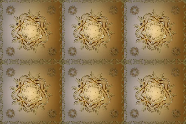 Bej, turuncu ve sarı renklerde altın tekrarlayan elementler içeren vektör soyut arka planı. Kusursuz oryantal klasik altın desen.