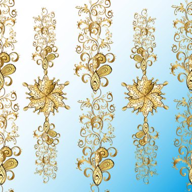 Vektör çizimi. Altın elementli beyaz, mavi ve nötr renklerde klasik, pürüzsüz desen.
