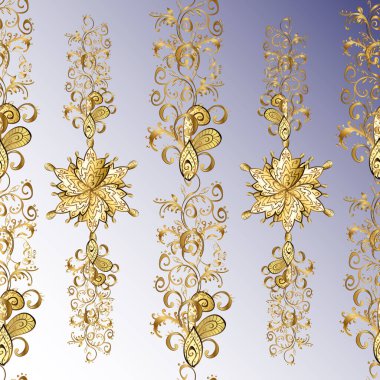 Vektör çizimi. Kusursuz klasik vektör altın deseni. Gri, nötr ve kahverengi renklerde altın elementlerle kusursuz desen. Klasik klasik klasik arka plan. Geleneksel oryantasyon süsü.