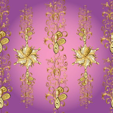 Vektör şirin, kusursuz desen arkaplanı. Vektör. Klasik lüks, eski moda İspanyol aksesuarı, eskizler için kraliyet Victoria dönemi kusursuz dokusu, tekstil. Mor, mor, pembe renkler çizilmiş..