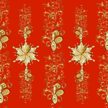 Klasik klasik klasik arka plan. Sarı, kahverengi ve kırmızı renklerde altın elementlerle kusursuz desen. Klasik, kusursuz, kusursuz bir vektör. Geleneksel oryantasyon süsü.