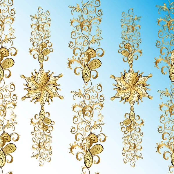 Geometrik motifli basit, pürüzsüz bir Noel deseni. Farklı süslemeli kar taneleri. Retro tekstil koleksiyonu. Vektör çizimi. Mavi, nötr ve beyaz renkli elementler.