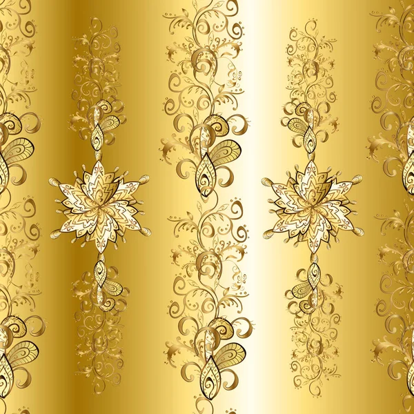 Kusursuz desen. Kumaş, Tekstil, Baskı ve Davetiye için arka plan. Bej, kahverengi ve sarı renkli resimler. Vektör kaligrafi girdaplar, kabartmalar, süslü motifler ve parşömenler. Flourish etiketleri.