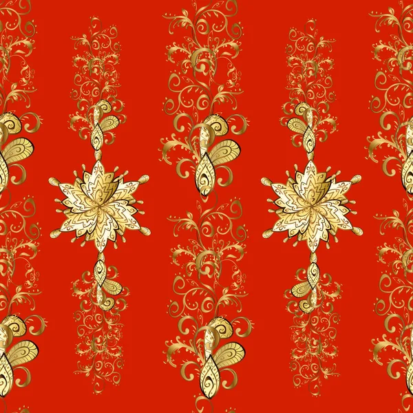 Klasik klasik klasik arka plan. Sarı, kahverengi ve kırmızı renklerde altın elementlerle kusursuz desen. Klasik, kusursuz, kusursuz bir vektör. Geleneksel oryantasyon süsü.