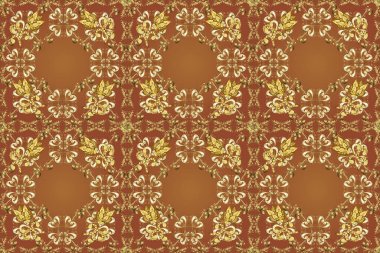 Bej, sarı ve kahverengi renkli bir resim. Raster. Doğulu geleneksel el, tasarım için kusursuz sınır. Soyut arkaplan. Paisley suluboya desenli çiçek desenli, çiçekli, yapraklı..
