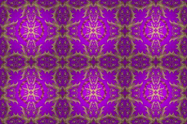 Vektör doğu süsü. Kusursuz altın desen. Tarafsız, sarı ve mor renklerde altın desenli altın elementler.