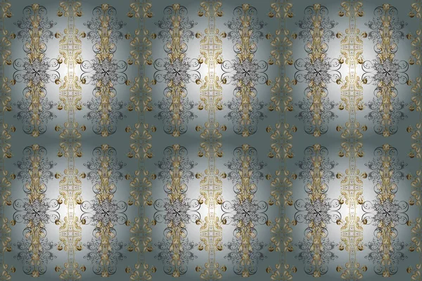 Vector Illustration Damask Gold Abstract Flower Seamless Pattern Gray Neutral —  Fotos de Stock