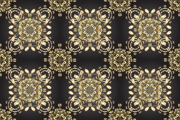 Klasik klasik klasik arka plan. Kusursuz klasik altın desen. Altın elementlerle bej, gri ve kahverengi renklerde kusursuz desen. Geleneksel oryantasyon süsü.