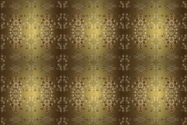 Bej, kahverengi ve sarı renklerde altın element. Damask kusursuz yinelenen arkaplan. Doku arka planında altın duvar kâğıdı. Barok tarzında altın çiçekli süs..