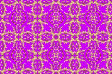 Eflatun, sarı ve nötr renklerde grafiksel modern kusursuz desen. Duvar kâğıdı barok, İspanyol kumaşı. Kusursuz çiçek deseni. Kusursuz arkaplan.