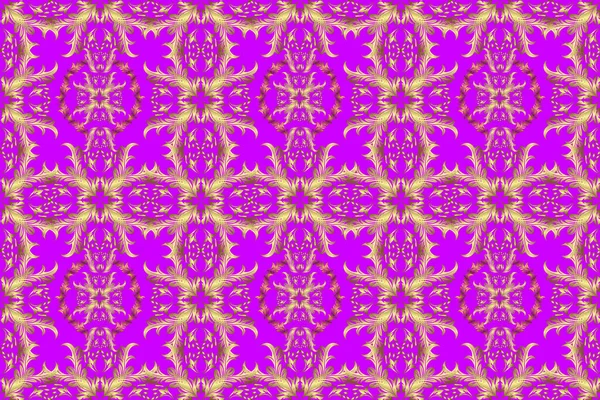 Eflatun, sarı ve nötr renklerde grafiksel modern kusursuz desen. Duvar kâğıdı barok, İspanyol kumaşı. Kusursuz çiçek deseni. Kusursuz arkaplan.