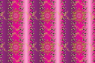 Kusursuz bir doku. Zarif çiçekli barok şablonu. Morumsu, pembe, mor renkli resimler. Raster Damaske 'nin kusursuz desen arka planı. Klasik lüks, eski moda İspanyol süsü, kraliyet Victoria Dönemi