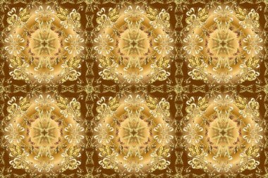 Kusursuz. Raster. Posterler, pankartlar, davetiyeler için klasik tasarım koleksiyonu. Retro barok süslemelerle süslenmiş kaligrafik süsler. Kahverengi, sarı ve bej renkli çizimler.