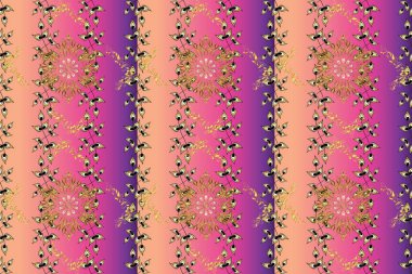 Yeşillik, hoş, dikişsiz desen. Klasik tarzda hem de. Raster pembesi, mor ve bej yapraklı arka plan. Güzel yapraklar, çiçekler, girdaplar, karmaşık güzellikteki süsler. Raster illüstrasyonu