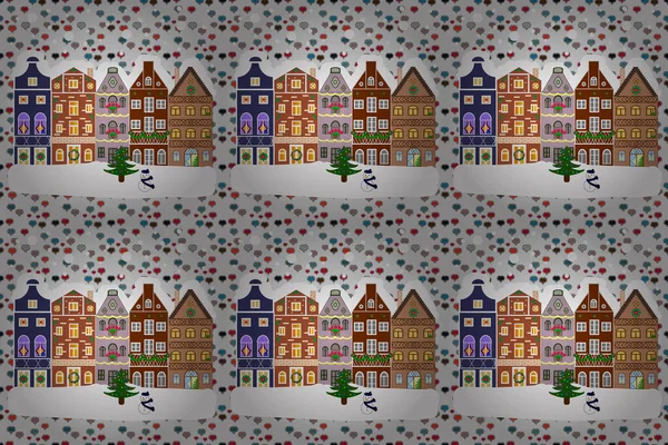 Perfect Kids Fabric Textile Nursery Wallpaper Colorful Pattern Houses Trees — Foto de Stock
