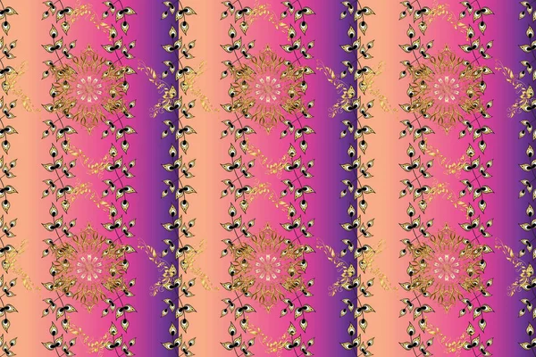 Yeşillik, hoş, dikişsiz desen. Klasik tarzda hem de. Raster pembesi, mor ve bej yapraklı arka plan. Güzel yapraklar, çiçekler, girdaplar, karmaşık güzellikteki süsler. Raster illüstrasyonu