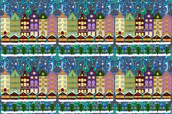 Raster Pattern Houses Picture Brown Blue Green Colors — Foto de Stock