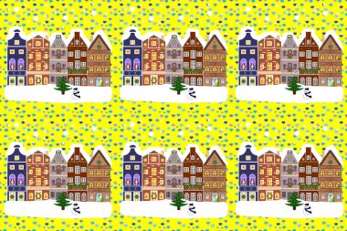 Model evler. Raster illüstrasyonu. Sarı, beyaz ve kahverengi renkler üzerine resim.