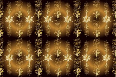 Kusursuz. Filigran kraliyet kalkanı. Dekoratif tasarım dövmesi siyah, sarı ve kahverengi renklerde. Klasik Barok dönemi monogramı çiçek desenli yaprak tomarı oymalı retro çiçek deseni.