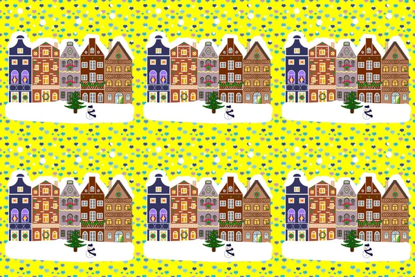 Model evler. Raster illüstrasyonu. Sarı, beyaz ve kahverengi renkler üzerine resim.