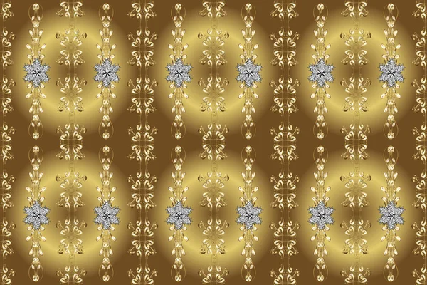 Raster illüstrasyonu. Tarafsız, sarı ve kahverengi renkli kıvrımlar. Basit bir şekilde. Duvar kağıtları, giysiler, erkekler ve kızlar için soyut, pürüzsüz desen. Kusursuz desenli çiçekler ve çiçek desenli çizimler.