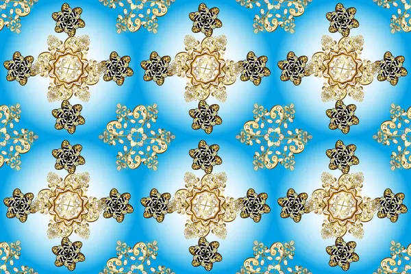 Swirl Curl Pattern Neutral Blue Yellow Colors Vintage Style Raster — Fotografia de Stock