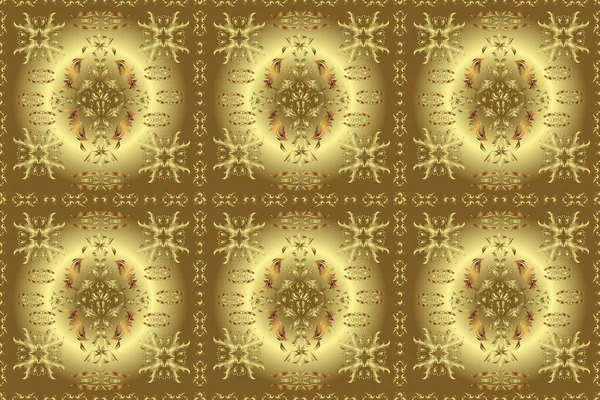 Raster. Paisley el çizimi elementler. Sarı, kahverengi ve nötr renkler üzerine bir resim. Fantezi çiçekli kusursuz desen, doğal duvar kağıdı, çiçek desenli kıvrım çizimi. Ev dekoru.