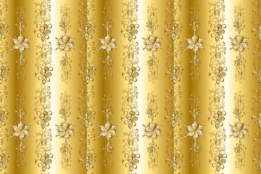 Kusursuz desen. Kumaş, Tekstil, Baskı ve Davetiye için arka plan. Bej, kahverengi ve sarı renkli resimler. Raster el yazısı kıvrımları, kabartmalar, süslü motifler ve parşömenler. Flourish etiketleri.