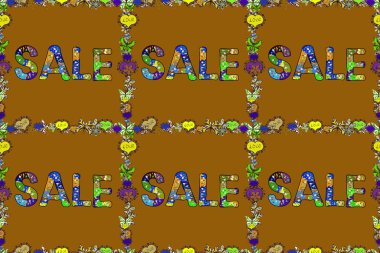 Hediye çeki, kupon, suluboya boya şablonu moda çizgili arka planda karpuz desenli. Sıcak yaz indirimi harfleri sarı, kahverengi ve siyah renklerde. Raster illüstrasyonu.