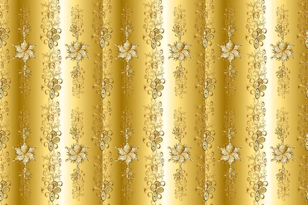 Kusursuz desen. Kumaş, Tekstil, Baskı ve Davetiye için arka plan. Bej, kahverengi ve sarı renkli resimler. Raster el yazısı kıvrımları, kabartmalar, süslü motifler ve parşömenler. Flourish etiketleri.