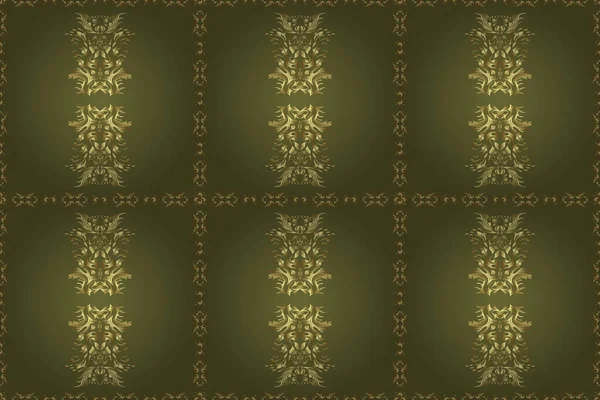 Seamless in Baroque style. Raster sketch. Beautiful pattern for textile, scrapbooking. Patterns on green, neutral and brown colors. Graceful, delicate ornamentation in the Rococo style. Classic style.
