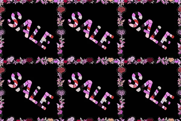 Seamless Pattern Sale Banner Raster Lettering Illustration Neutral Black Pink — Stock fotografie