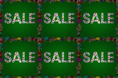 Sezon sonu özel teklif afişi. Raster illüstrasyonu. Beyaz, yeşil ve siyah renkler üzerine bir resim. Satış afişi şablonu tasarımı, Mega satış özel teklifi. Kusursuz. Harf.