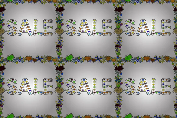 Pankart indirimi. Sarı, beyaz ve siyah renkli resim. Kusursuz. Raster..