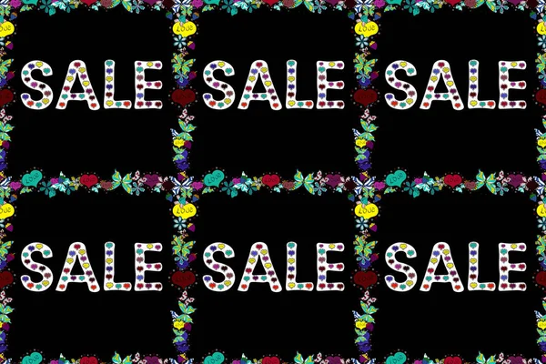 Mektup. Mavi, beyaz ve siyah renkli resim. Satış sözcükleri bulutları, iş geçmişi. Kusursuz. Raster illüstrasyonu.